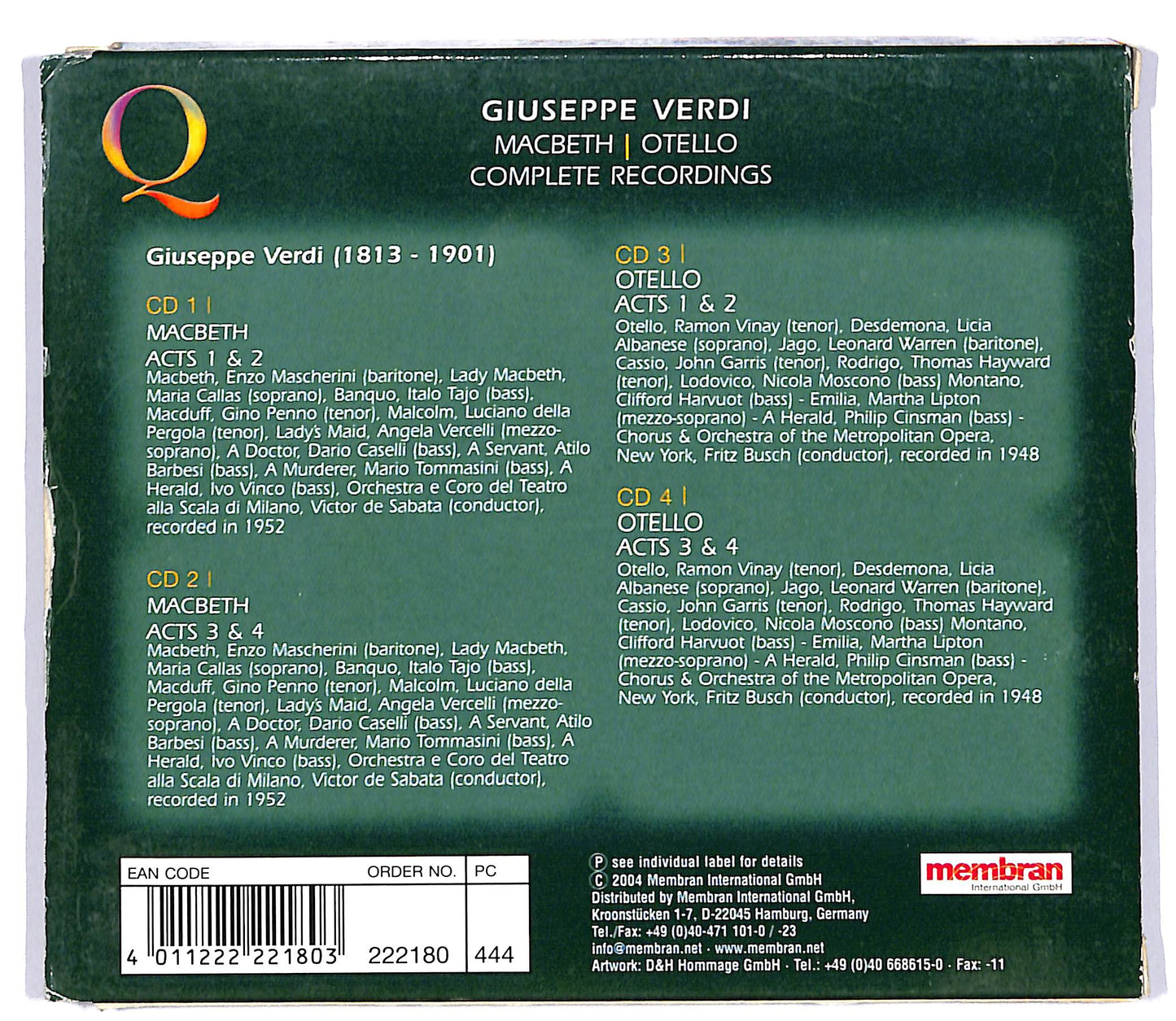 EBOND Giuseppe Verdi - Macbeth Otello ( 4 dischi) CD CD057642
