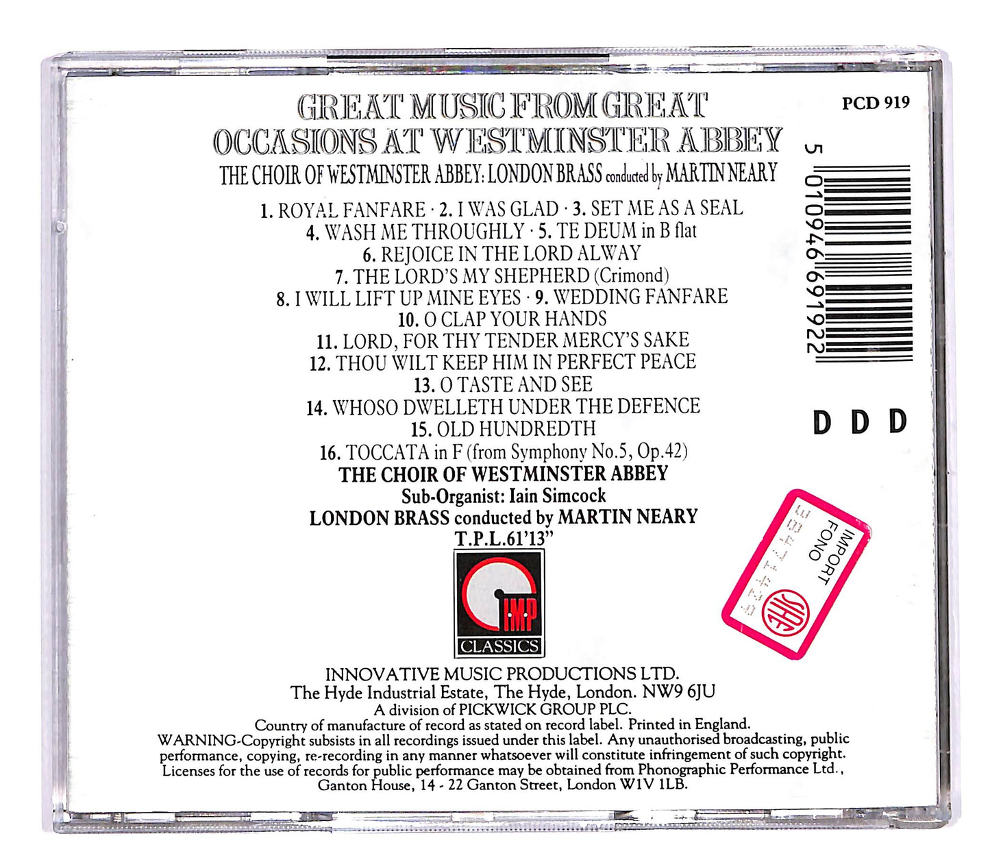 EBOND Great Music From Great Occasions At Westminster Abbey CD CD057759