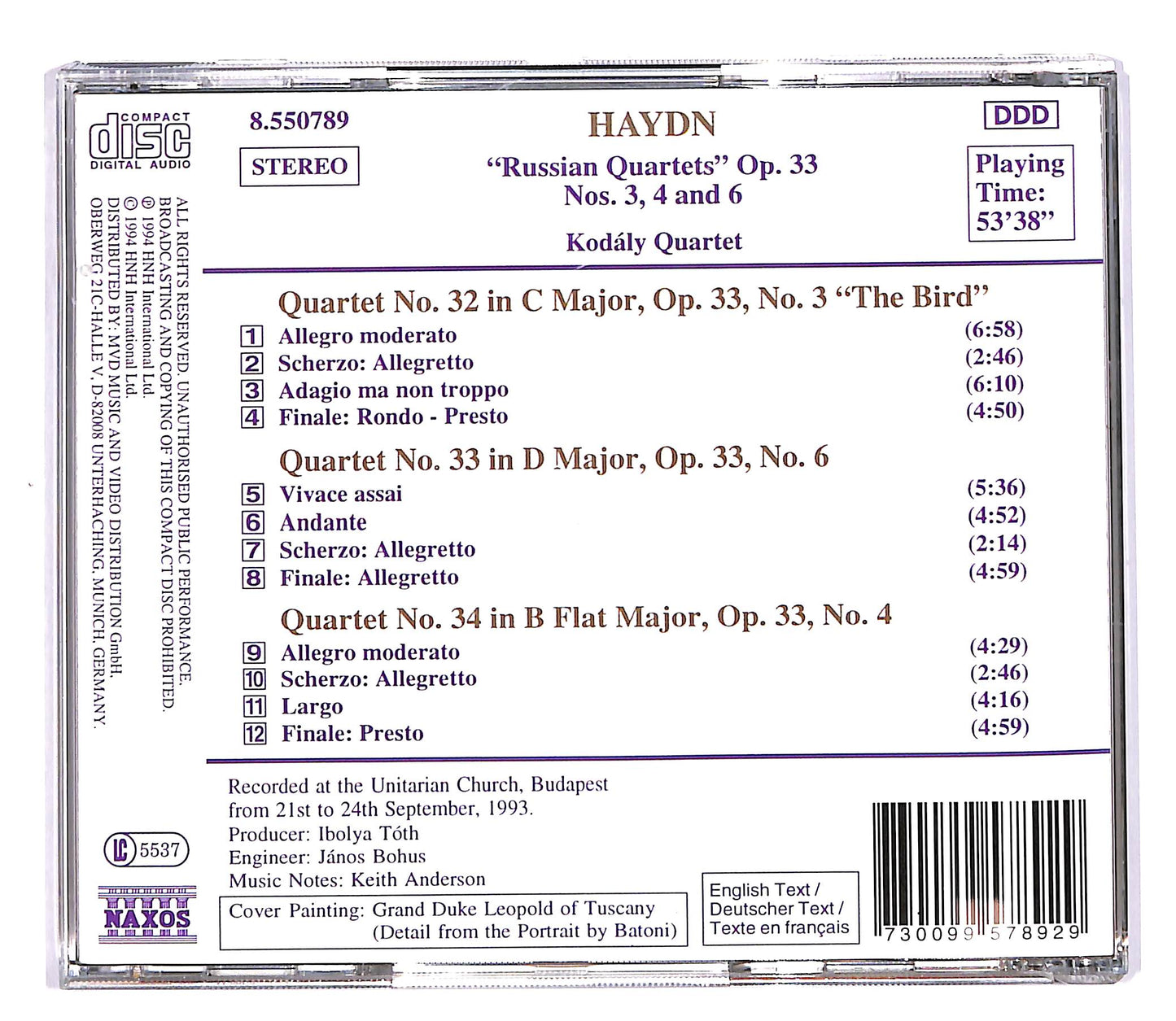 EBOND Haydn String Quartets - Op.33 Russian Nos.3 The Bird 4e6 CD CD058108