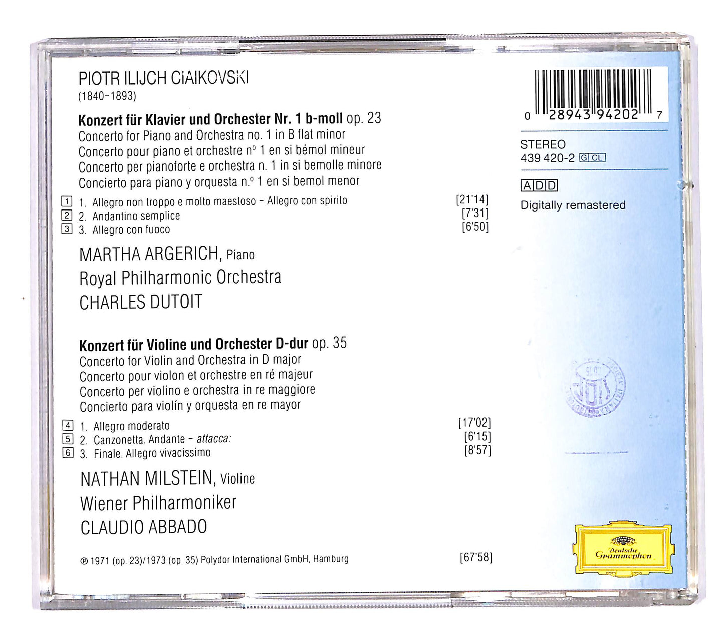 EBOND Tchaikovsky - Klavierkonzert Nr. 1 Violinkonzert CD CD058207