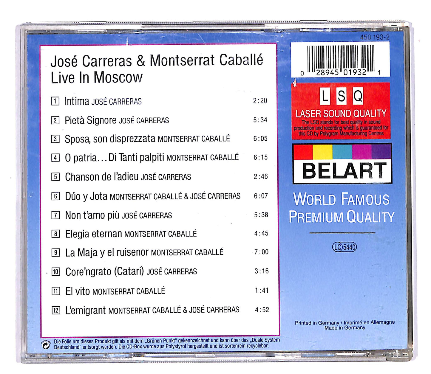 EBOND Jose Carreras Montserrat Caballe - Live In Moscow CD CD058523