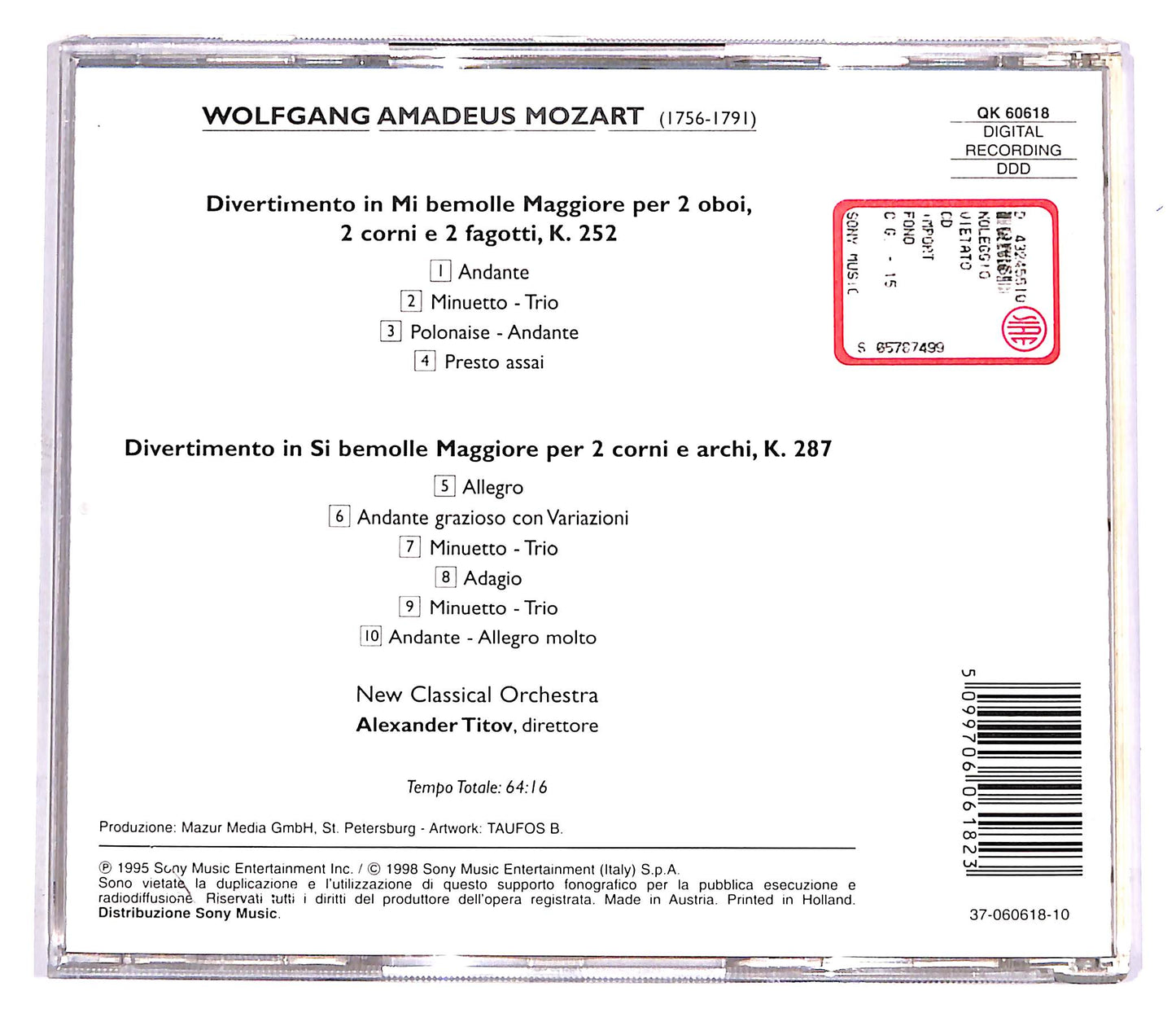 EBOND Wolfgang Amadeus Mozart - Divertimenti K.252 e K.287 CD CD058630
