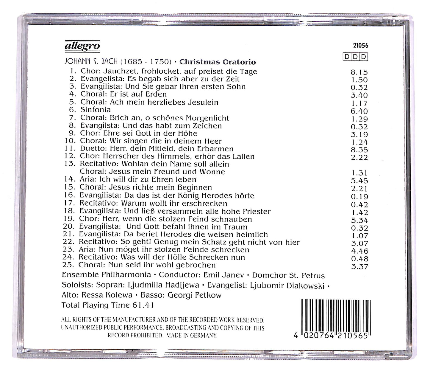EBOND Johann Sebastian Bach - Christmas Oratorio CD CD058653