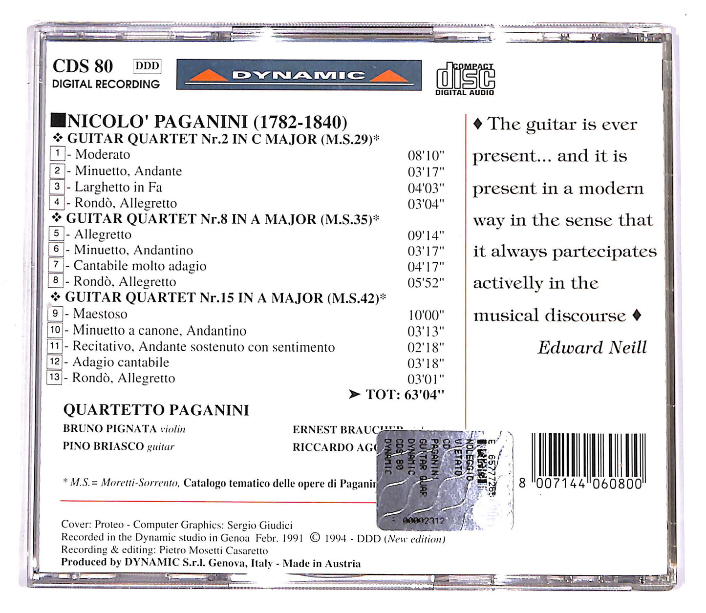 EBOND Paganini - Guitar Quartets N.2, 8, 15 - Quartetto Paganini CD CD058832