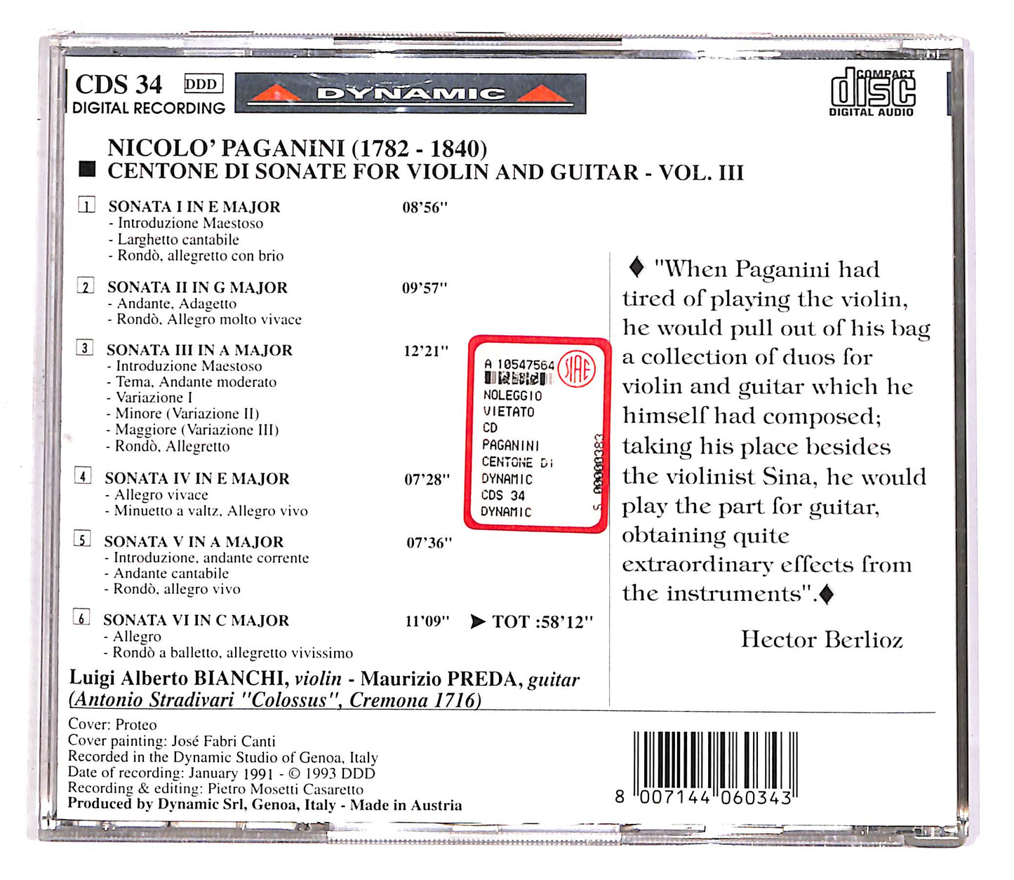 EBOND Paganini - Centone Di Sonate For Violin And Guitar - Vol.III CD CD058912