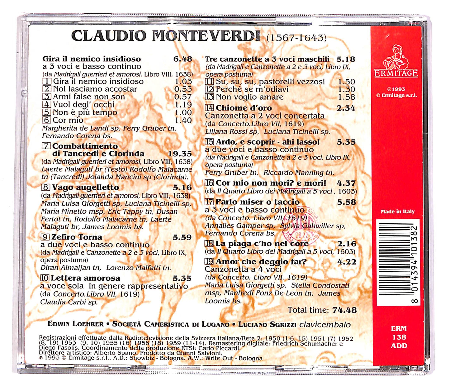 EBOND Monteverdi - Societa Cameristica Di Lugano - Edwin Loehrer CD CD058924