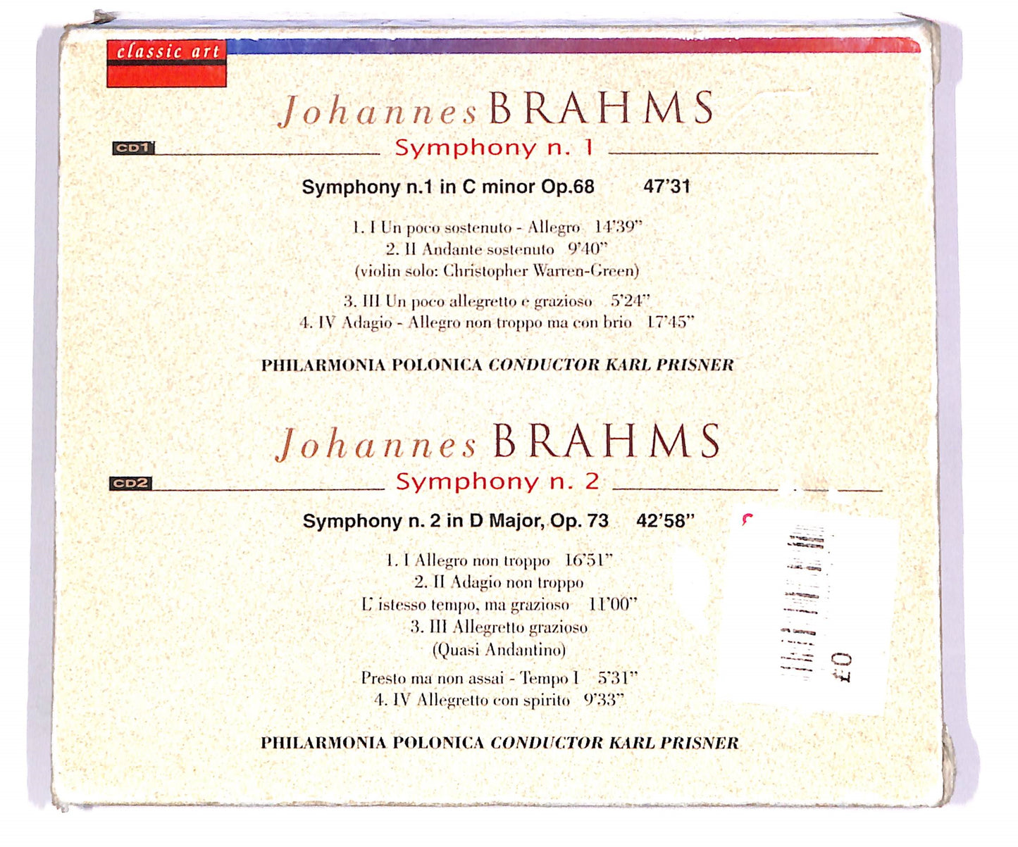 EBOND Johannes Brahms - Symphony N. 1 & N. 2 (2 dischi) CD CD059729