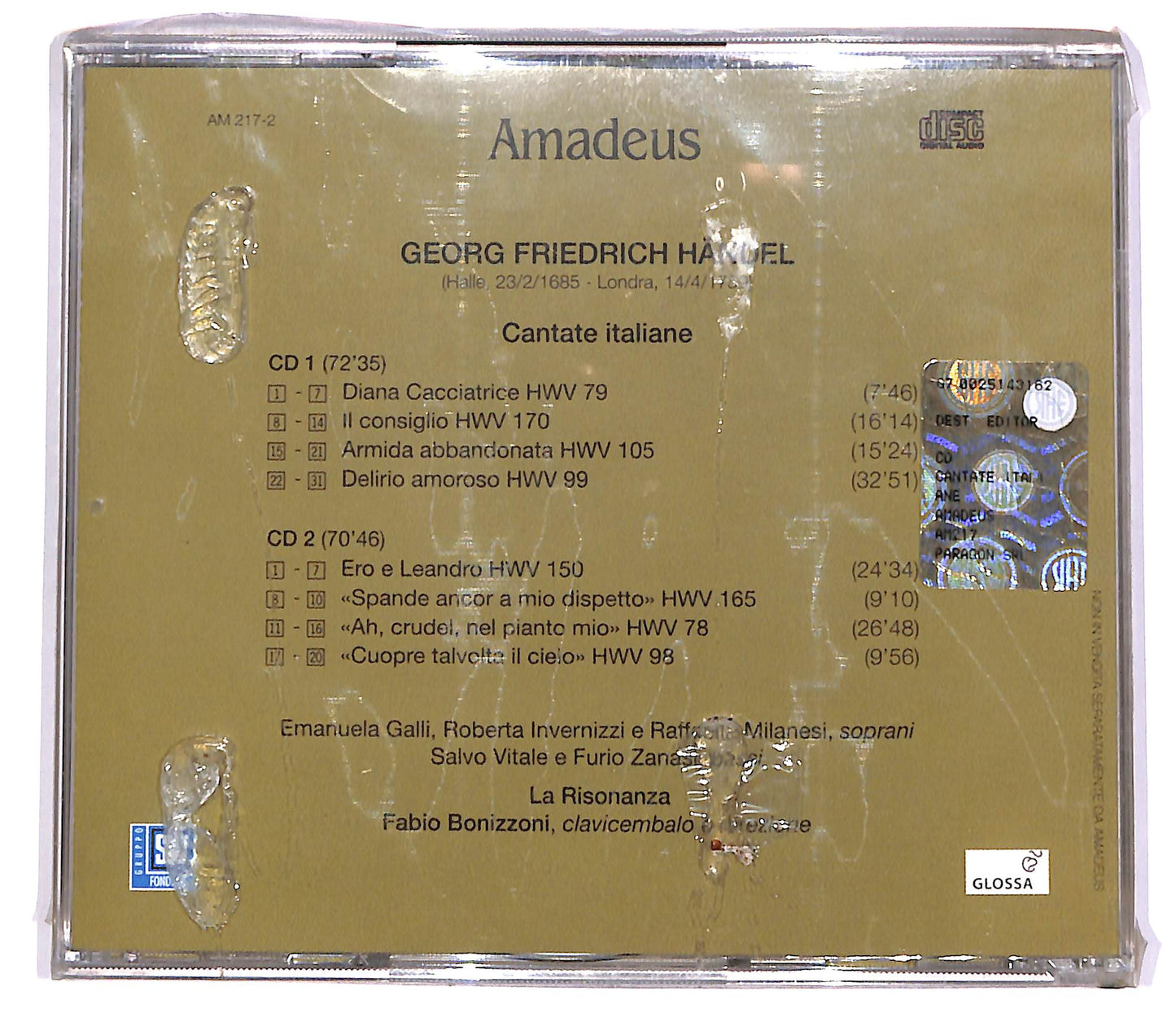 EBOND Handel - Cantate Italiane - La Risonanza - Bonizzoni EDITORIA CD CD060616