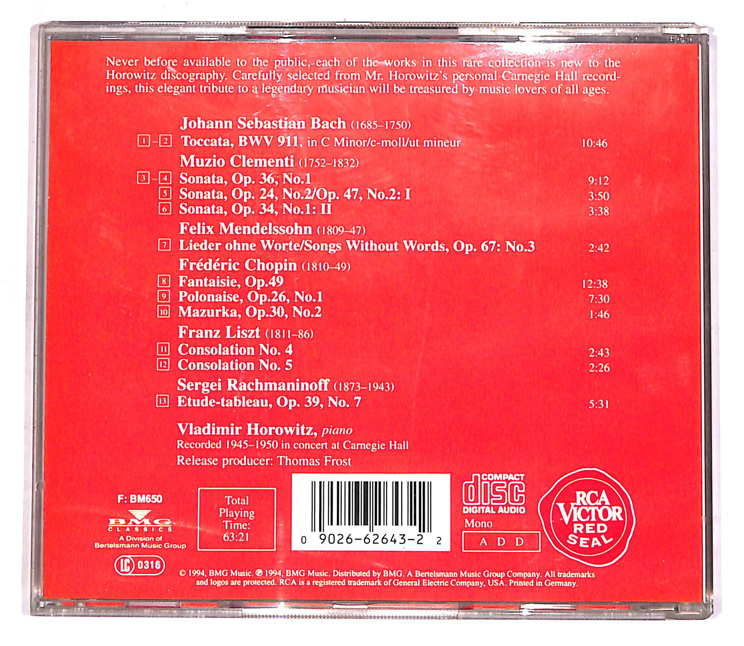 EBOND The Private Collection Vol.1 - Horowitz - Bach - Clementi CD CD062741