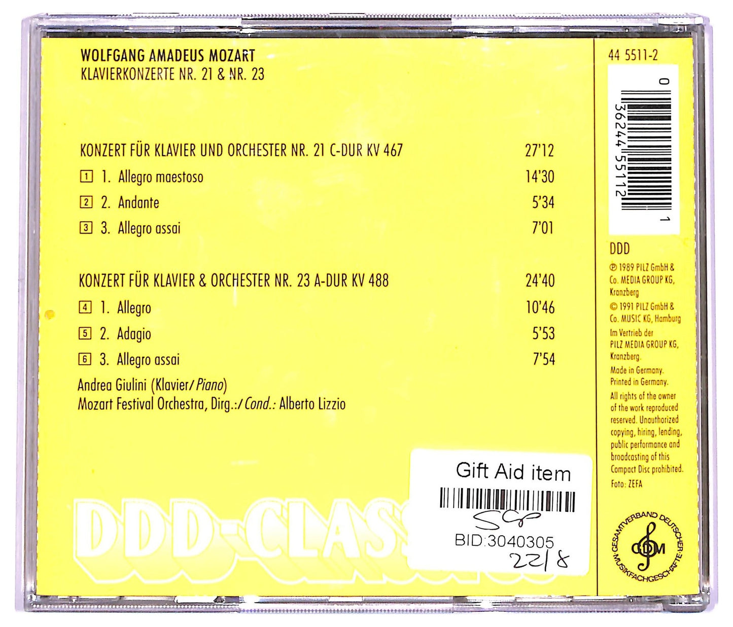 EBOND Mozart - Klavierkonzerte 21 e 23 CD CD063621