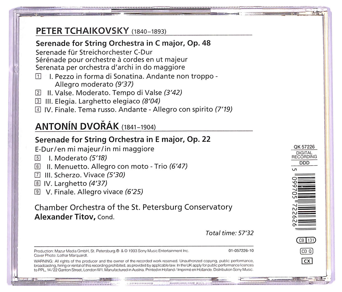 EBOND Tchaikovsky Dvořaks - Serenades Pour Cordes CD CD063631