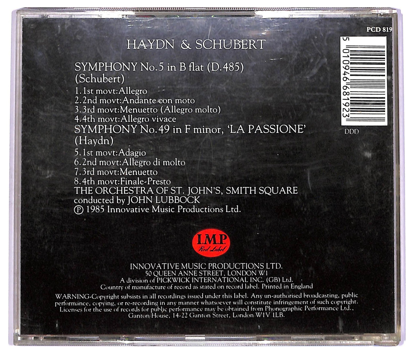 EBOND Haydn Schubert - Symphony No. 49 in F minor La Passione CD CD063719