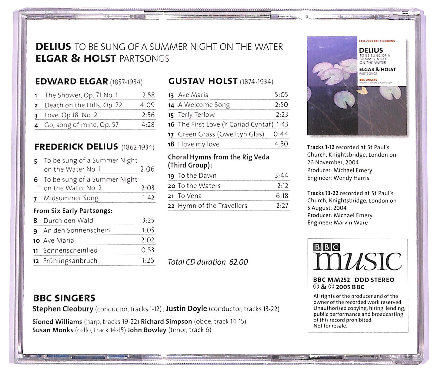 EBOND Delius Elgar & Holst - To Be Sung Of A Summer Night On The Water CD CD063831