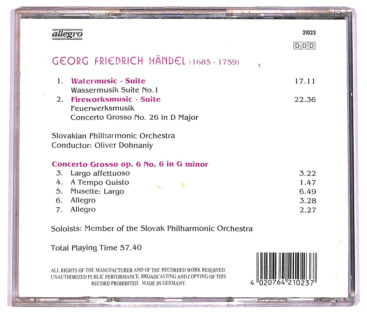 EBOND Georg F. Handel - Water Music Fireworks Music CD CD063832