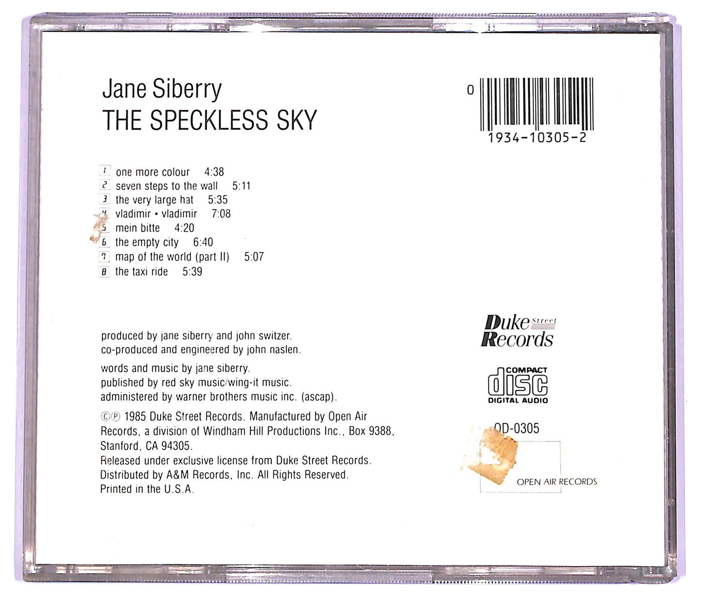 EBOND Jane Siberry - The Speckless Sky CD CD063942