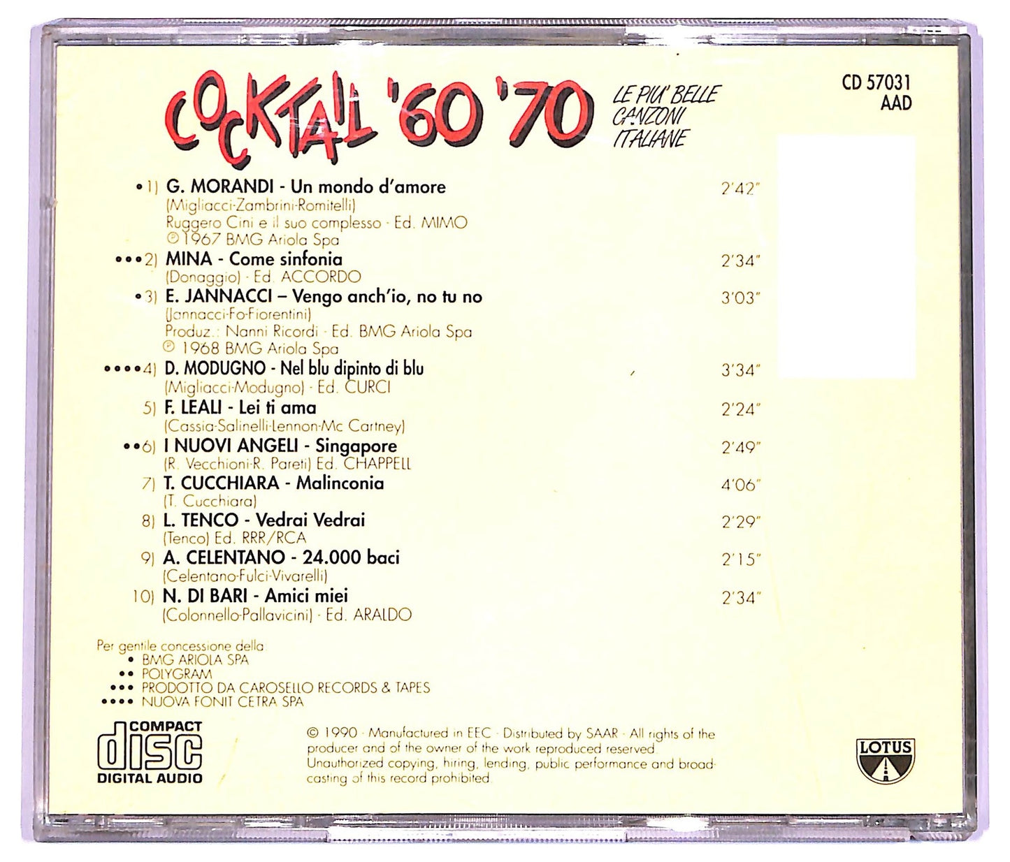 EBOND Various - Cocktail '60 '70 - Le Piu Belle Canzoni Italiane - 4 CD CD064034