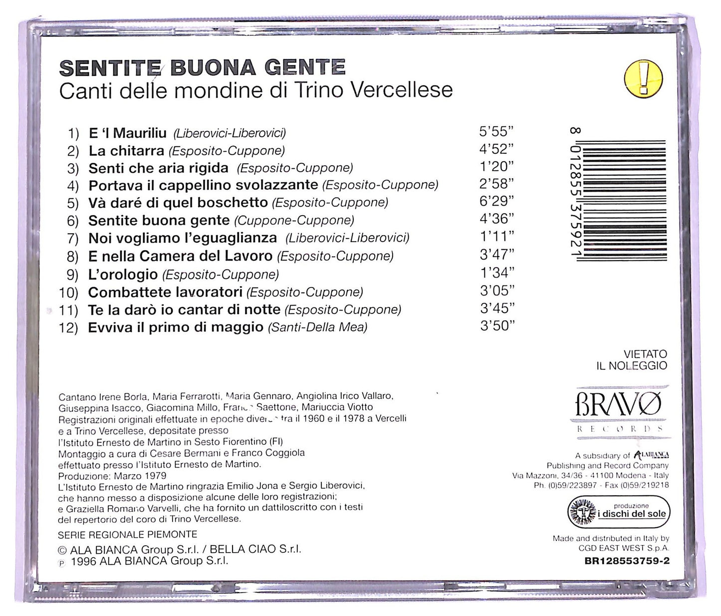 EBOND Coro Delle Mondine Di Trino Vercellese - Sentite Buona Gente CD CD064050