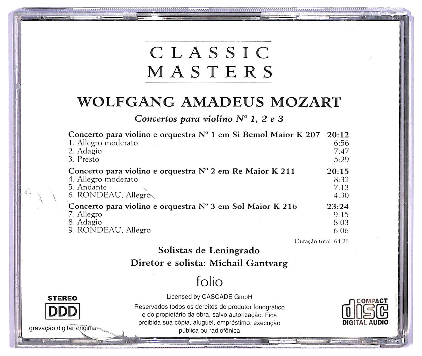 EBOND Mozart - Concertos Para Violino Nº 1, 2 E 3 CD CD065432