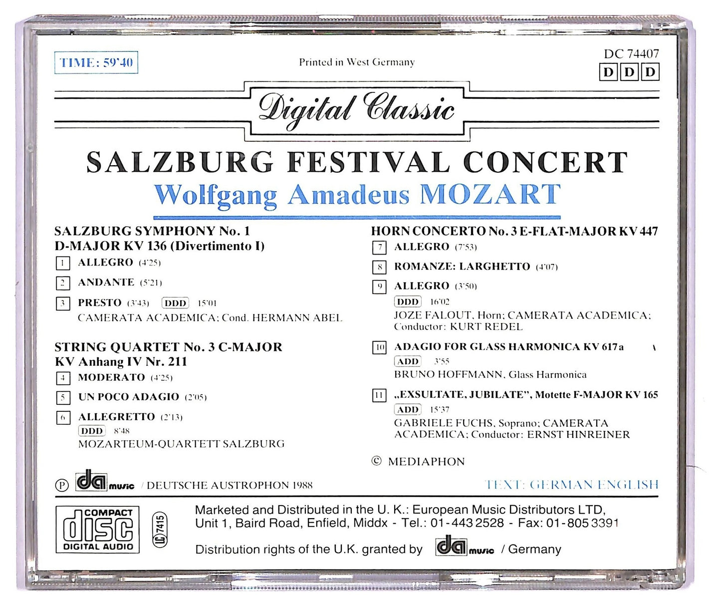 EBOND Wolfgang Amadeus Mozart - Salzburg Festival Concert CD CD065620