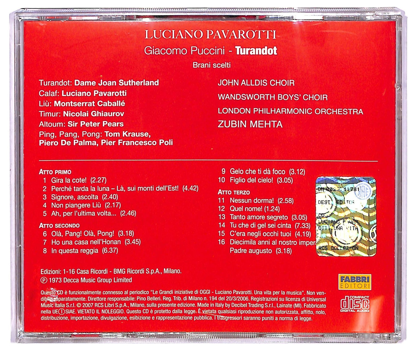 EBOND Luciano Pavarotti una vita per la musica - Puccini - Turandot CD CD065638