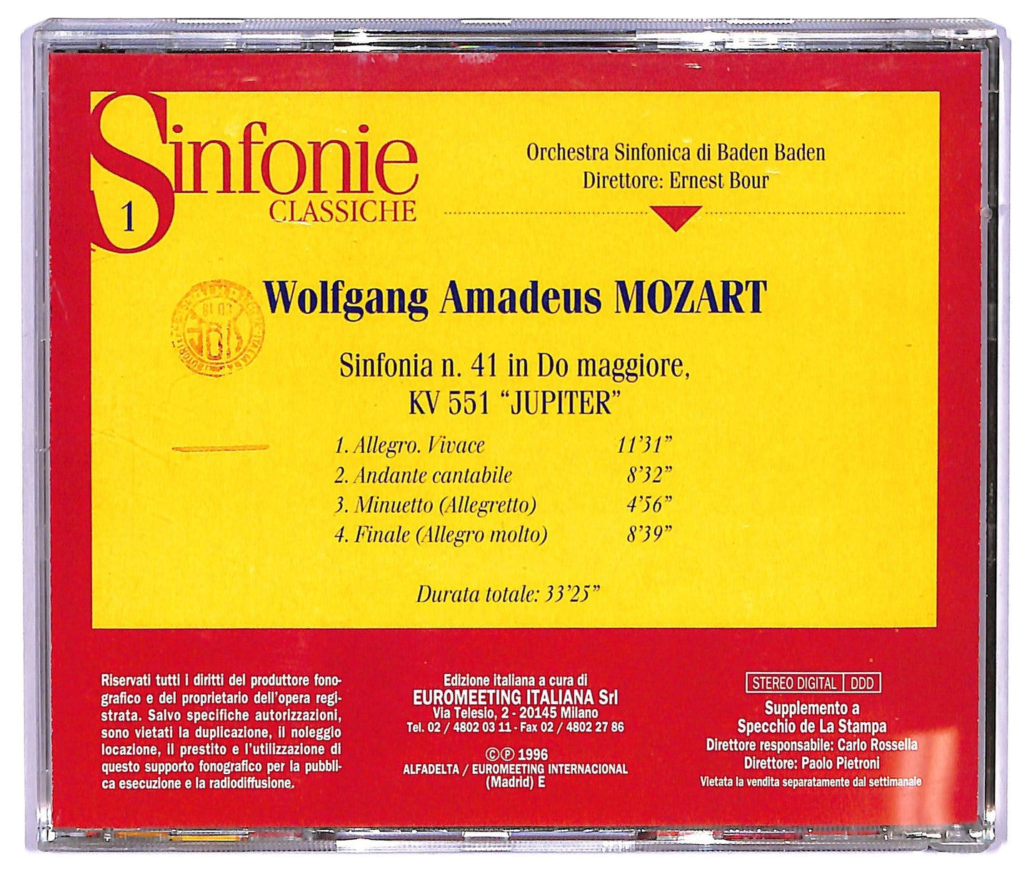 EBOND Mozart - Sinfonia N 41 In Do Maggiore KV 551 Jupiter ALBUM EDITORIALE JEWEL CASE CD CD065753