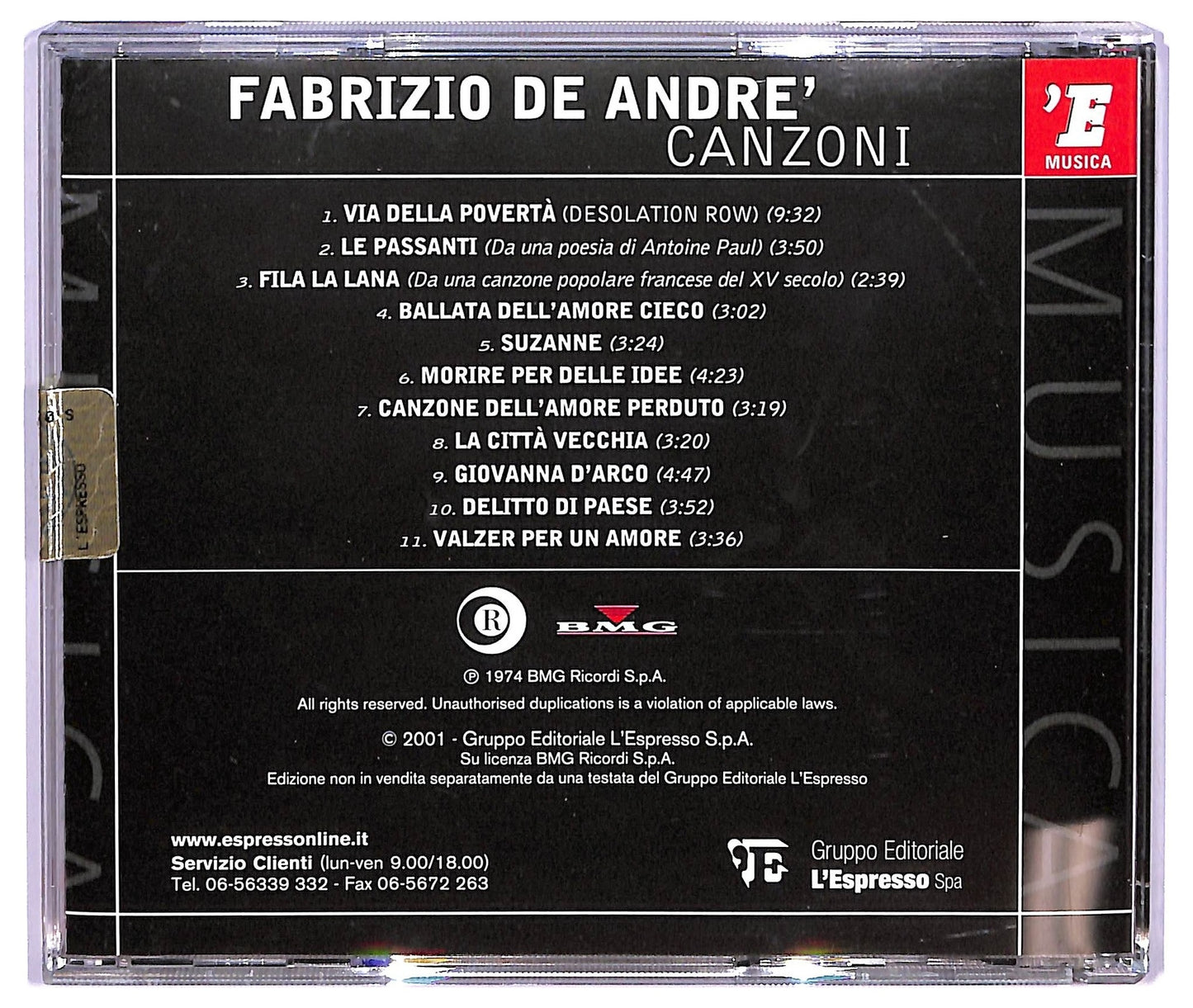 EBOND Fabrizio De Andre - Canzoni ALBUM EDITORIALE JEWEL CASE CD CD065754