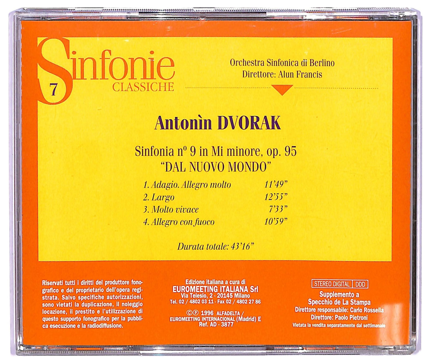 EBOND Dvorak - Sinfonia N, 9 In Mi Minore Op. 95 Dal Nuovo Mondo ALBUM EDITORIALE JEWEL CASE CD CD065757