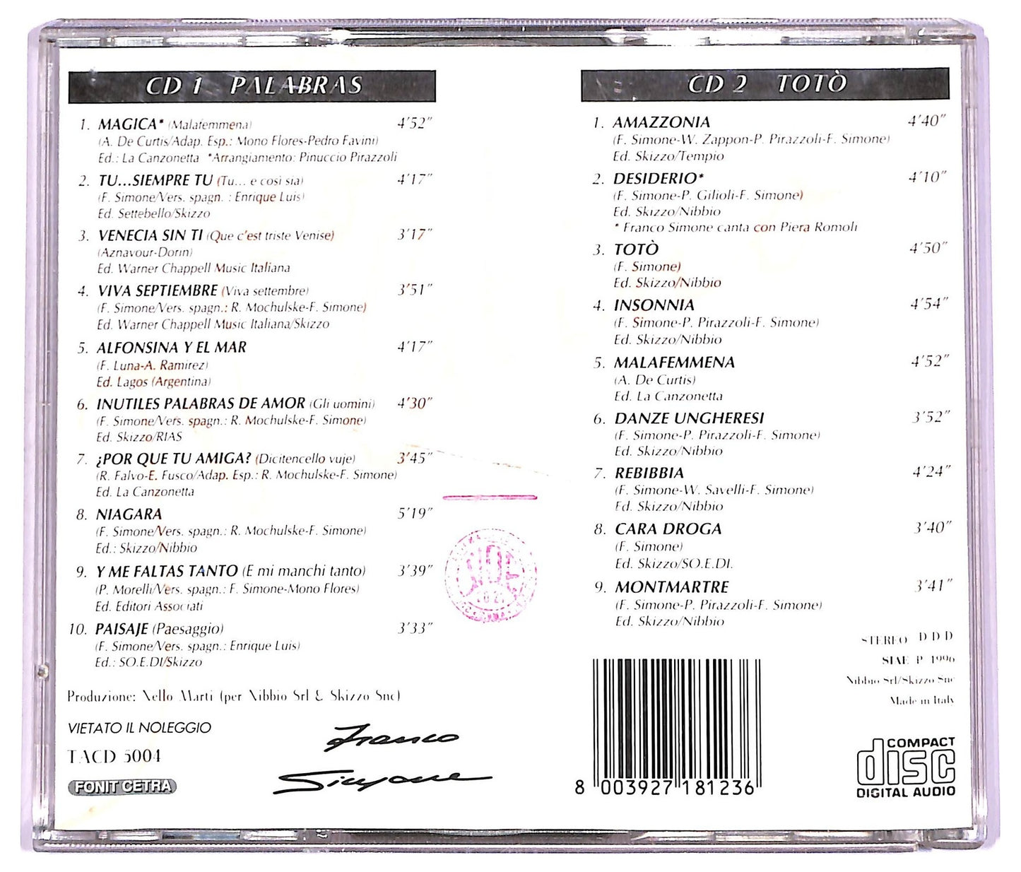 EBOND Franco Simone - Neo Latino ( 2 cd) ALBUM JEWEL CASE CD066120