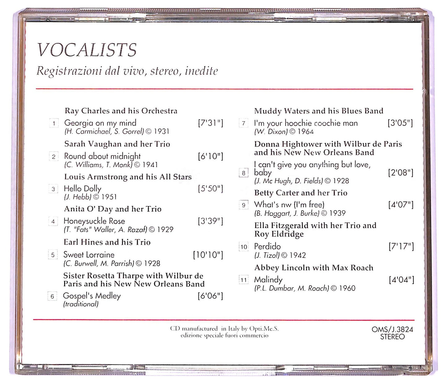 EBOND Various - Vocalists registrazioni dal vivo stereo inedite CD CD066236
