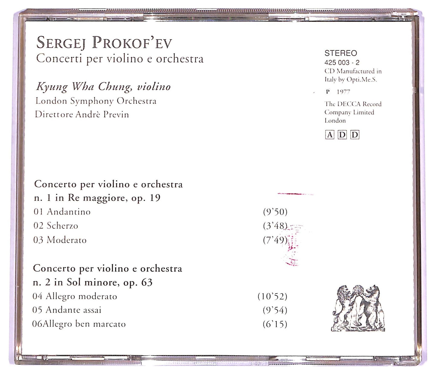 EBOND Sergej Prokof ev - Concerti per violino e orchestra n 1 in re magg. CD CD066248