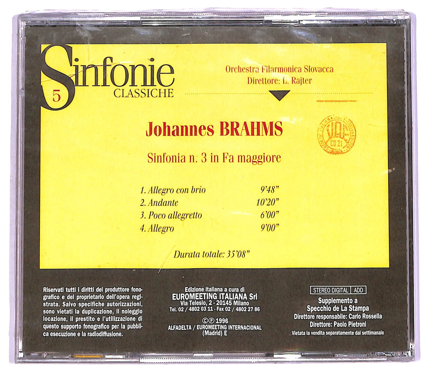 EBOND Brahms - Sinfonia N. 3 In Fa Maggiore ALBUM EDITORIALE JEWEL CASE CD CD066252