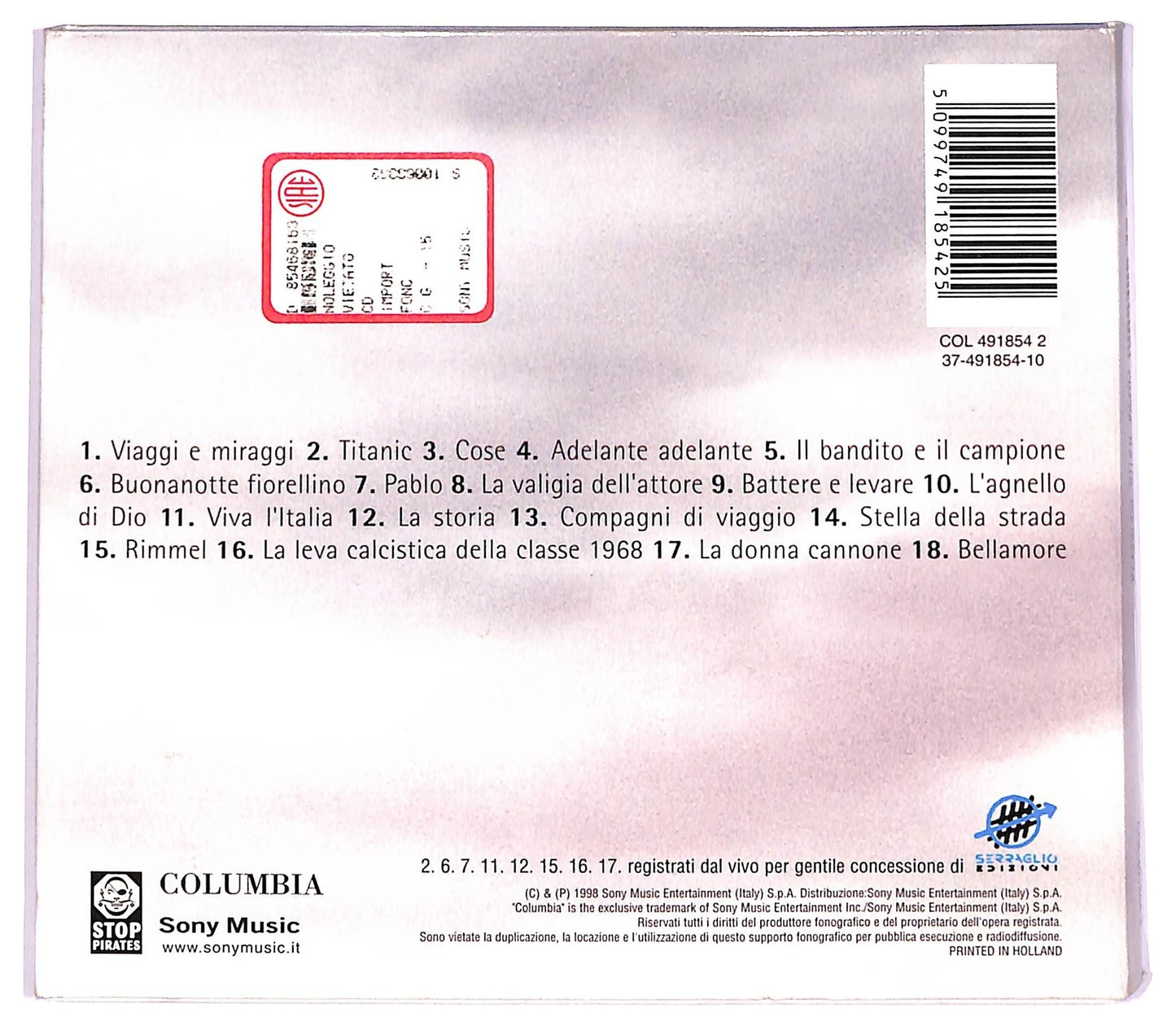 EBOND Francesco De Gregori - Curve Nella Memoria COMPILATION DIGIPACK CD CD066610