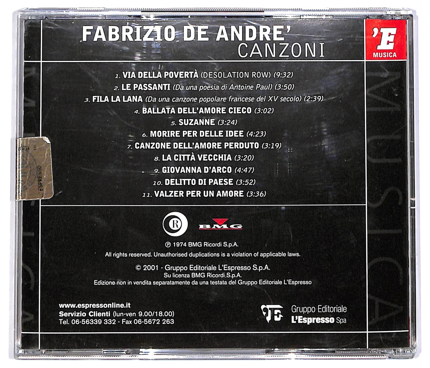 EBOND Fabrizio De Andre' - Canzoni ALBUM EDITORIALE JEWEL CASE CD CD066640