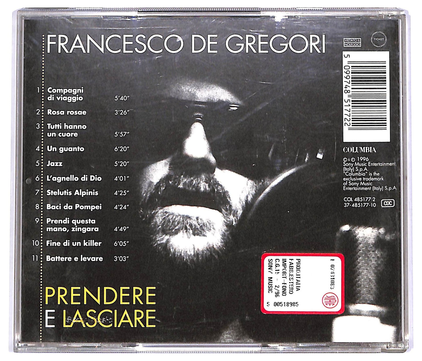 EBOND Francesco De Gregori - Prendere E Lasciare CD CD066914
