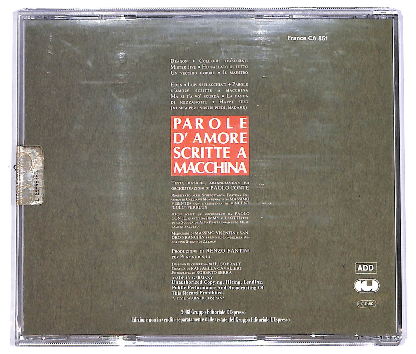 EBOND Paolo Conte - Parole D'Amore Scritte A Macchina CD CD066932