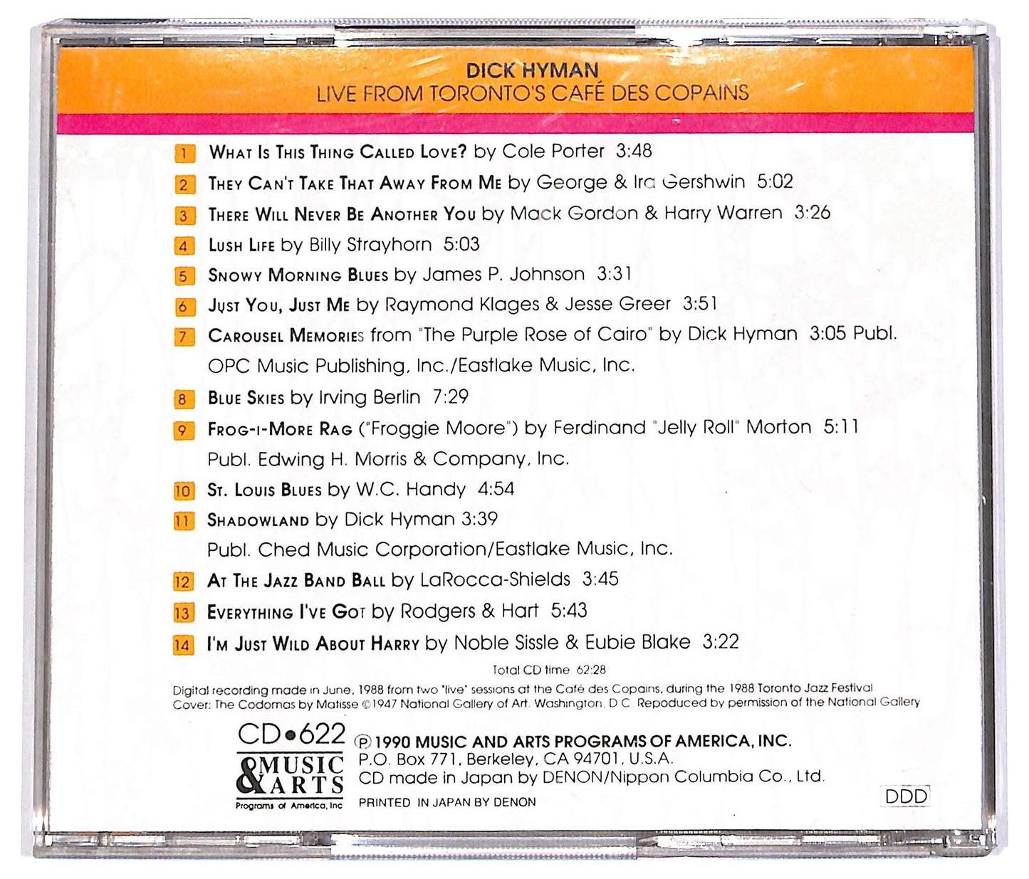 EBOND Dick Hyman - live from Toronto's caffe des copains CD CD067061