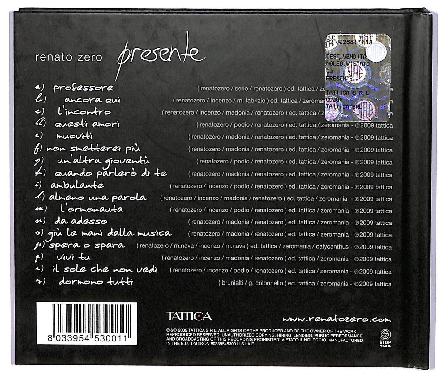 EBOND Renato Zero - Presente ALBUM DIGIPACK CD CD067145