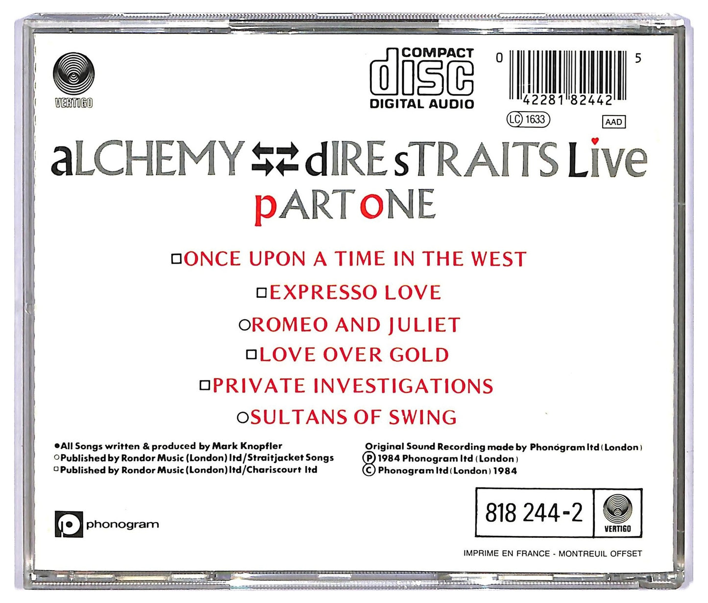 EBOND Dire Straits - Alchemy - Dire Straits Live Part One ALBUM JEWEL CASE CD CD067610