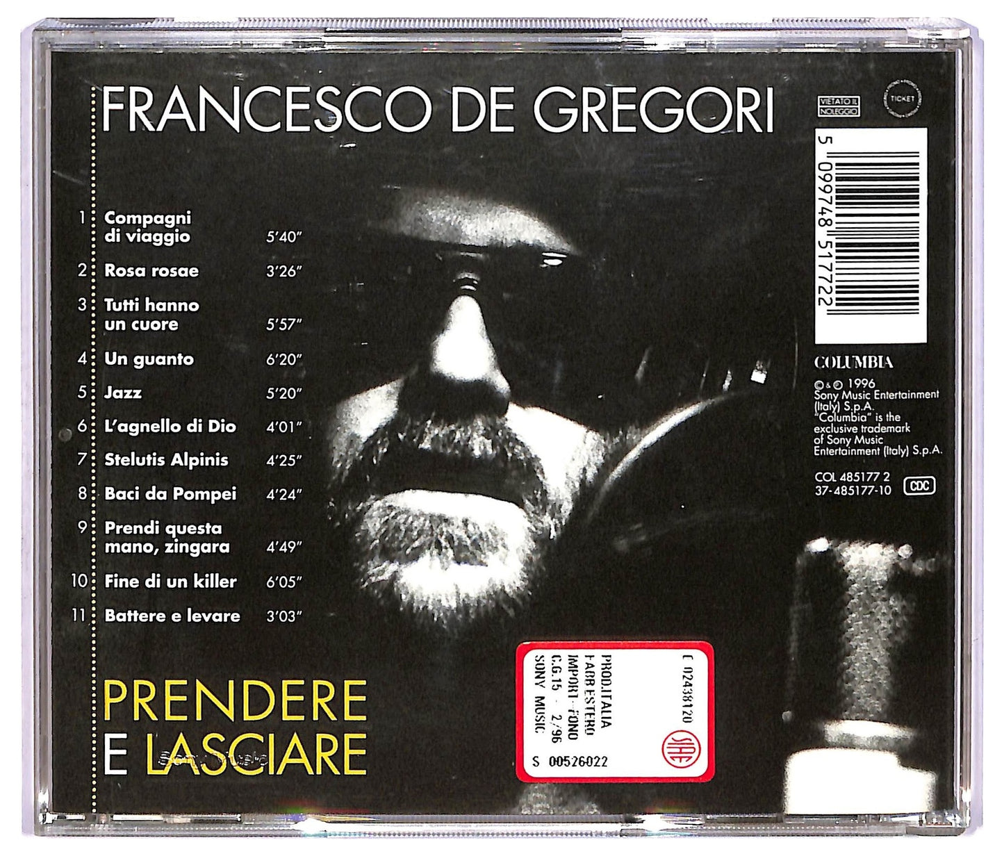 EBOND Francesco De Gregori - Prendere E Lasciare ALBUM JEWEL CASE CD CD067656