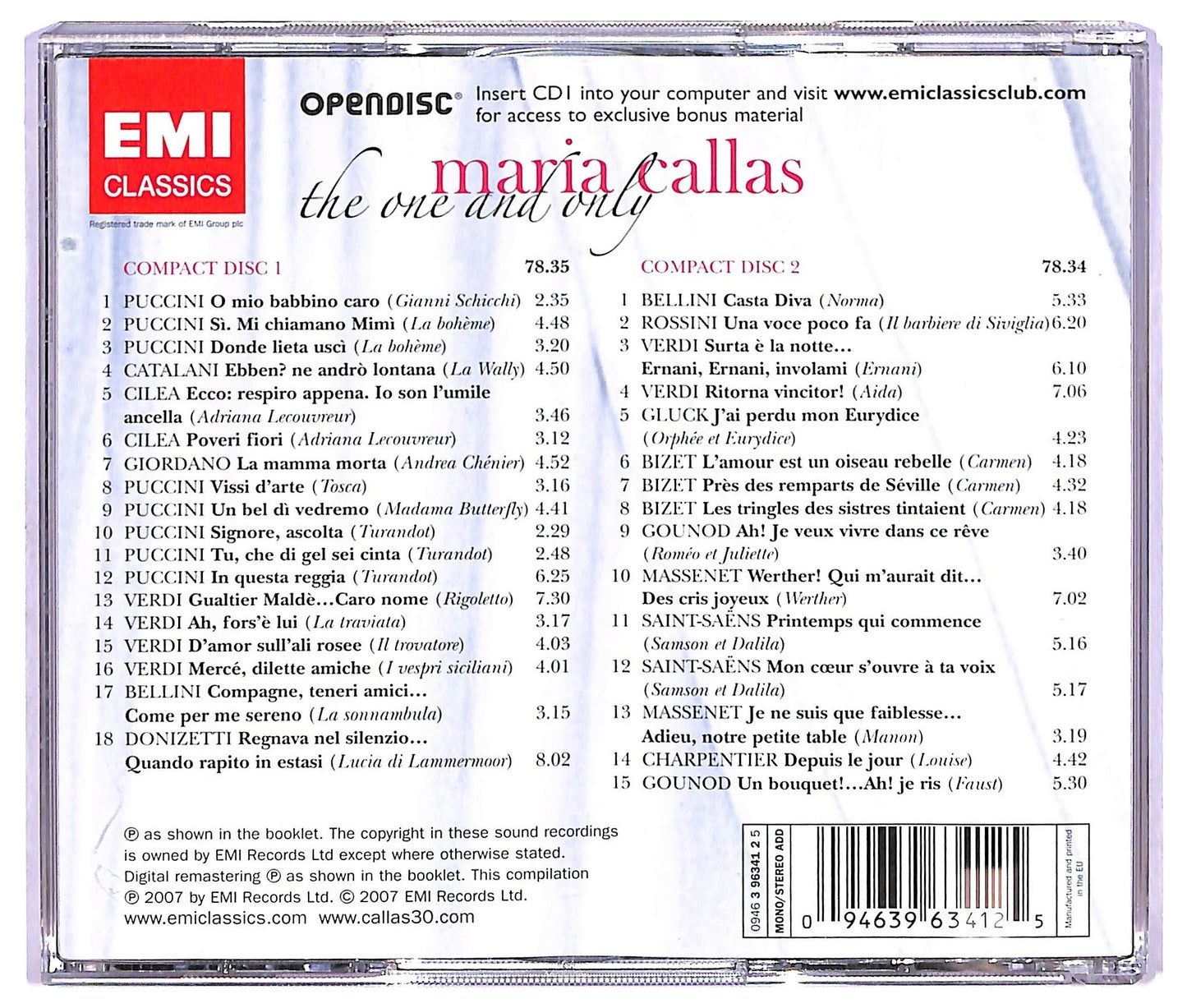 EBOND Maria Callas - The One And Only COMPILATION JEWEL CASE CD CD067844
