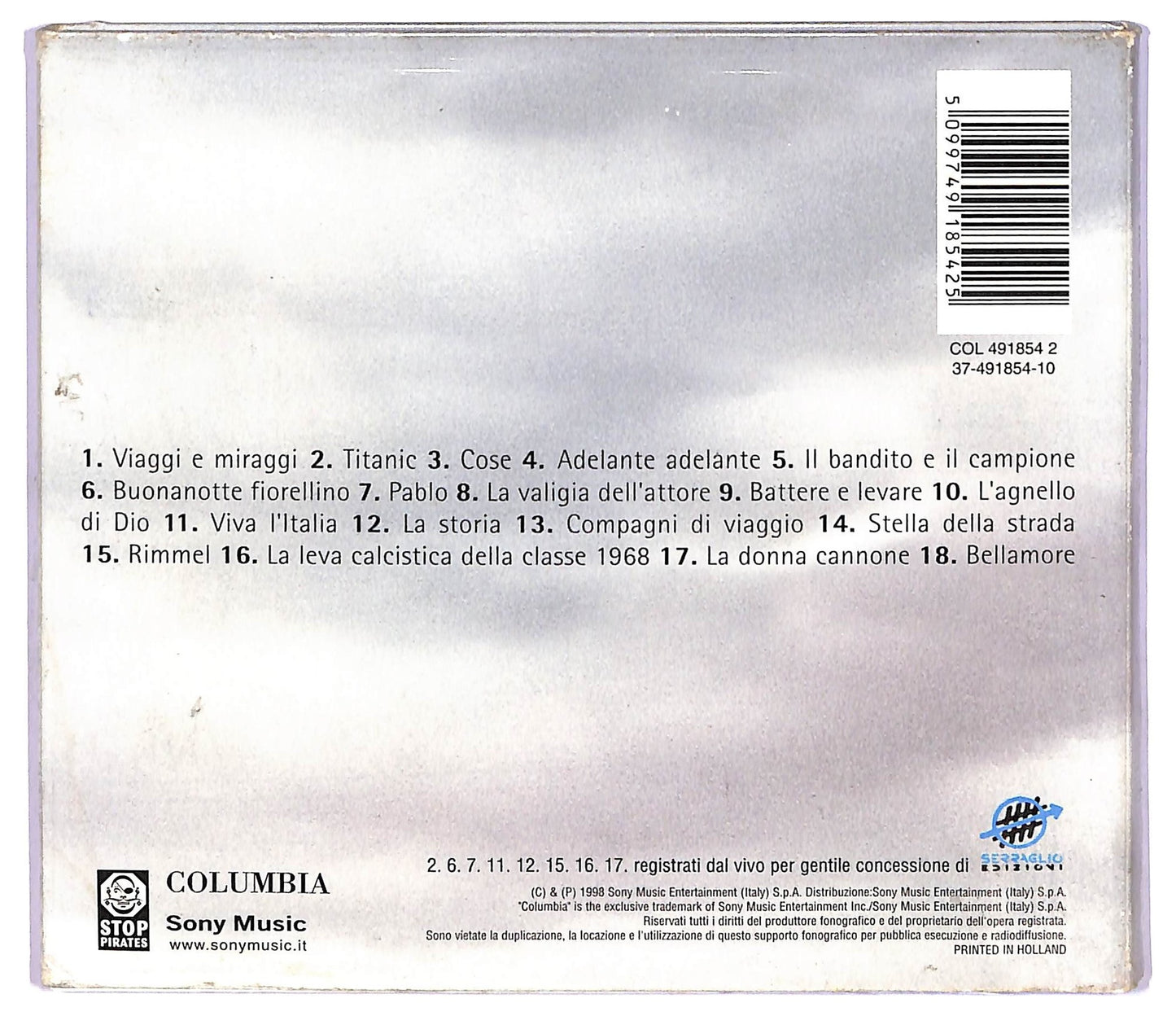 EBOND Francesco De Gregori - Curve Nella Memoria CD CD068403