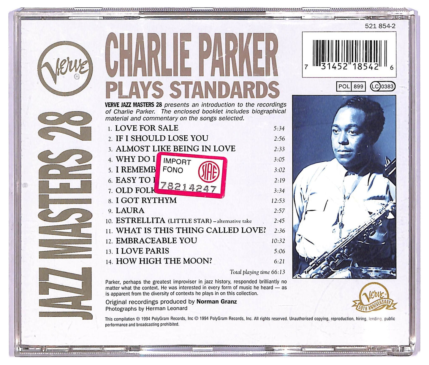 EBOND Charlie Parker - Plays Standards - Verve Jazz Masters 28 CD CD068407