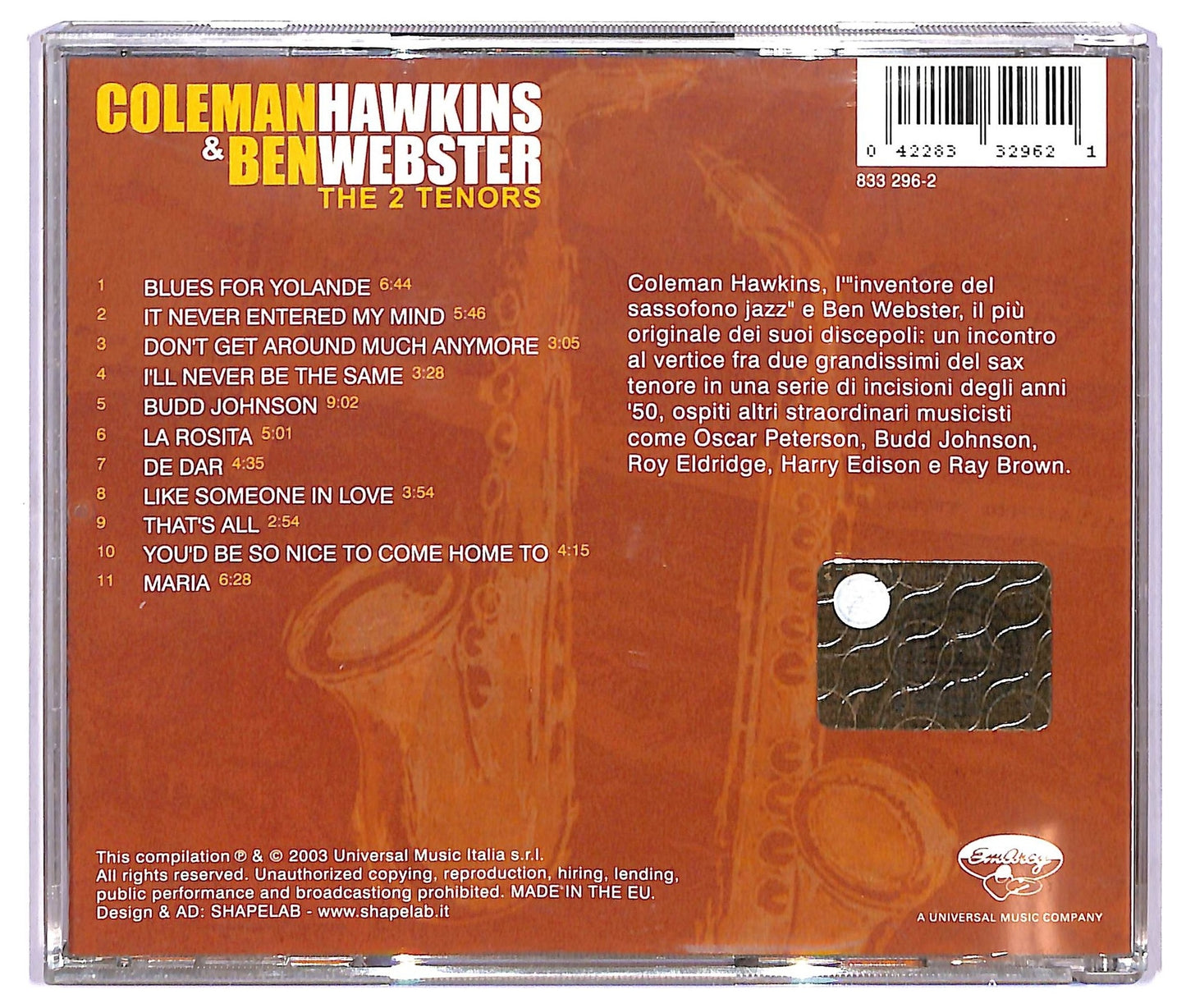EBOND Coleman Hawkins & Ben Webster - The 2 Tenors CD CD068414