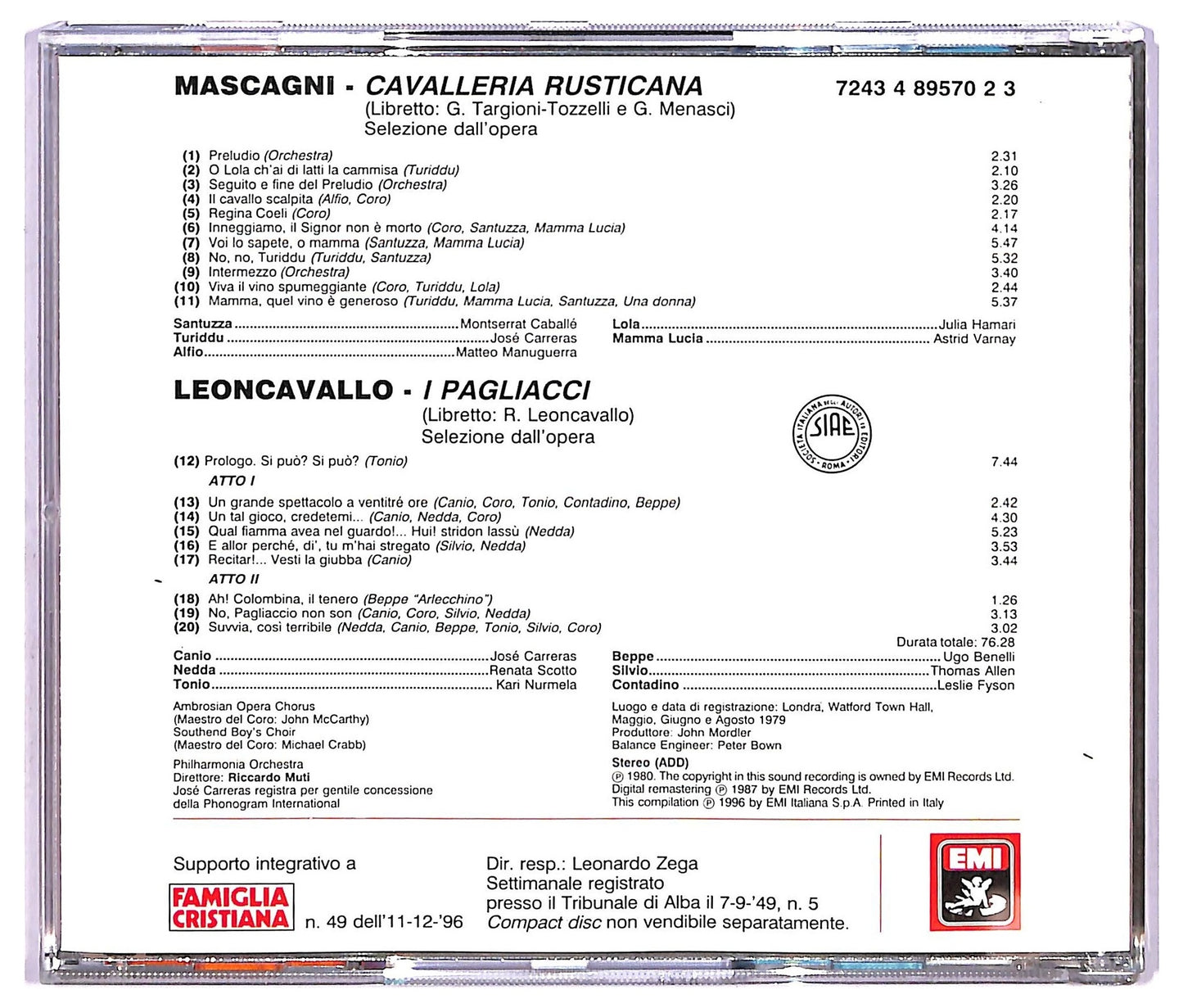 EBOND Pietro Mascagni - Cavalleria Rusticana I Pagliacci (Le Pagine Piu Belle) CD CD068504