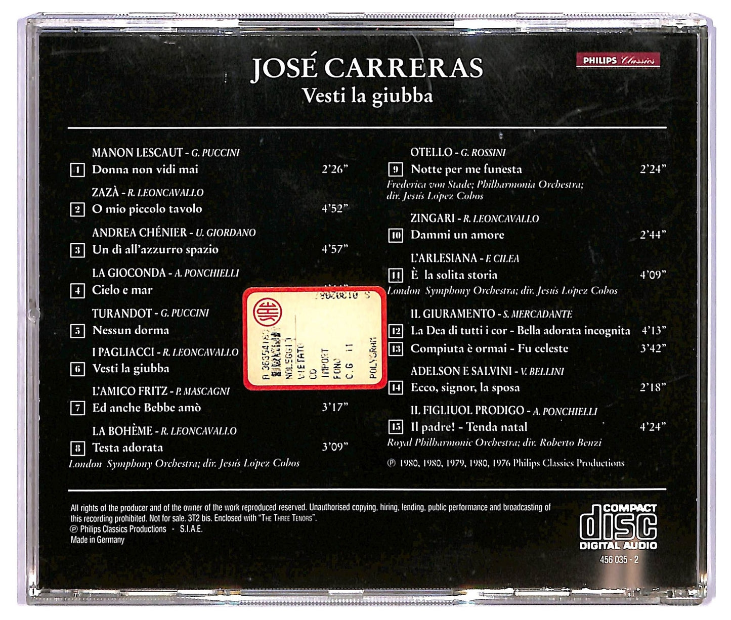 EBOND Jose Carreras - Vesti La Giubba CD CD068508