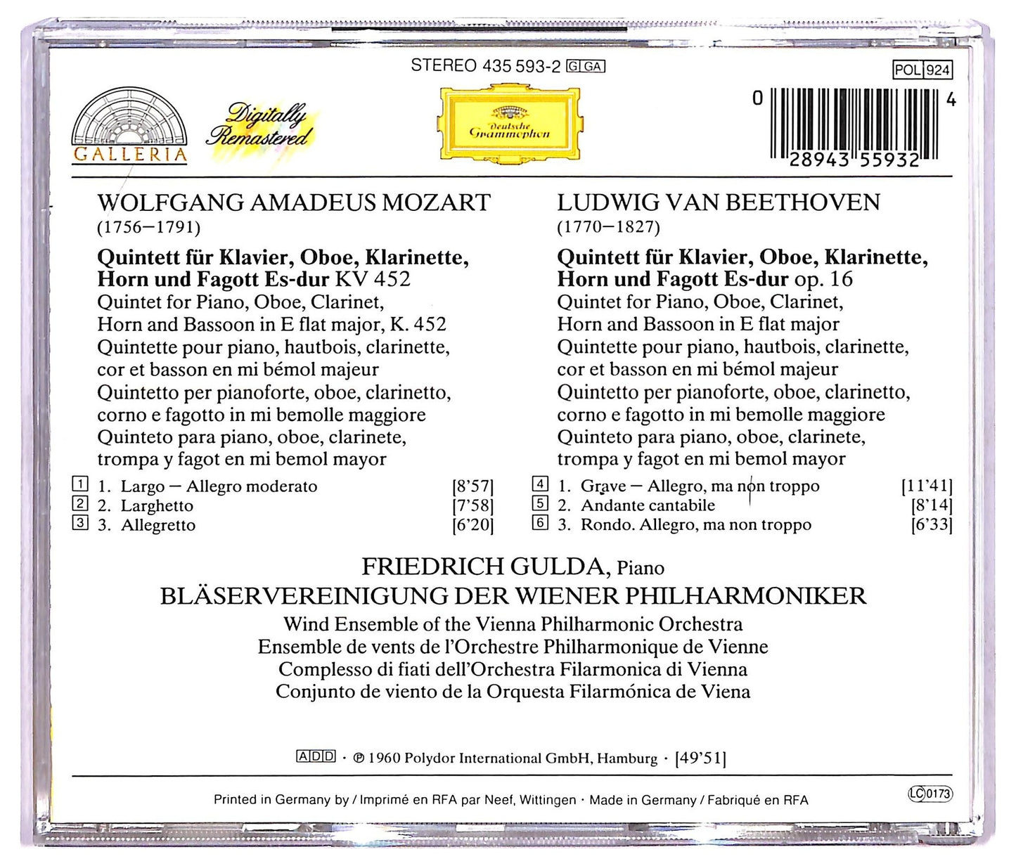 EBOND Mozart Beethoven - Quintette Fur Klavier und Blaser CD CD068617