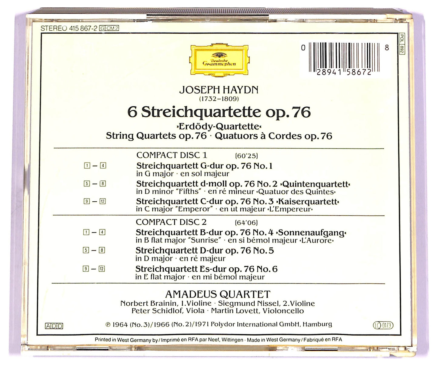 EBOND Joseph Haydn Amadeus-Quartett - 6 Streichquartette Op. 76 CD CD068856