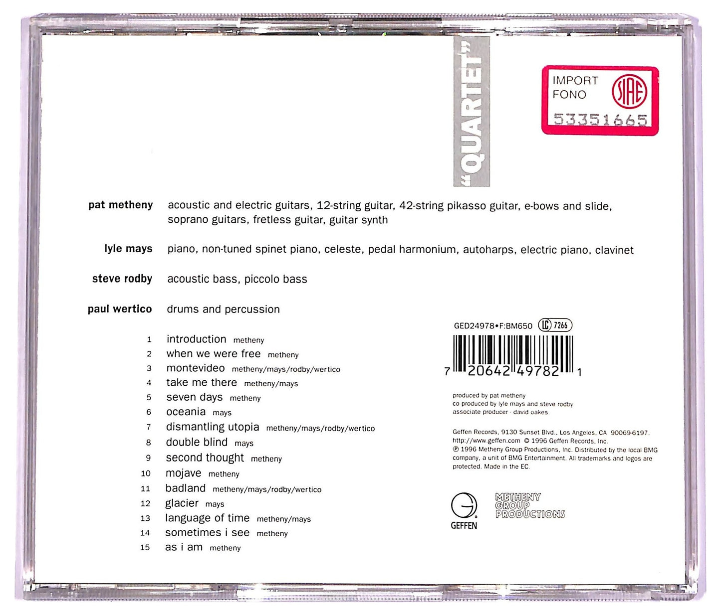 EBOND Pat Metheny Group - 'Quartet' CD CD069631