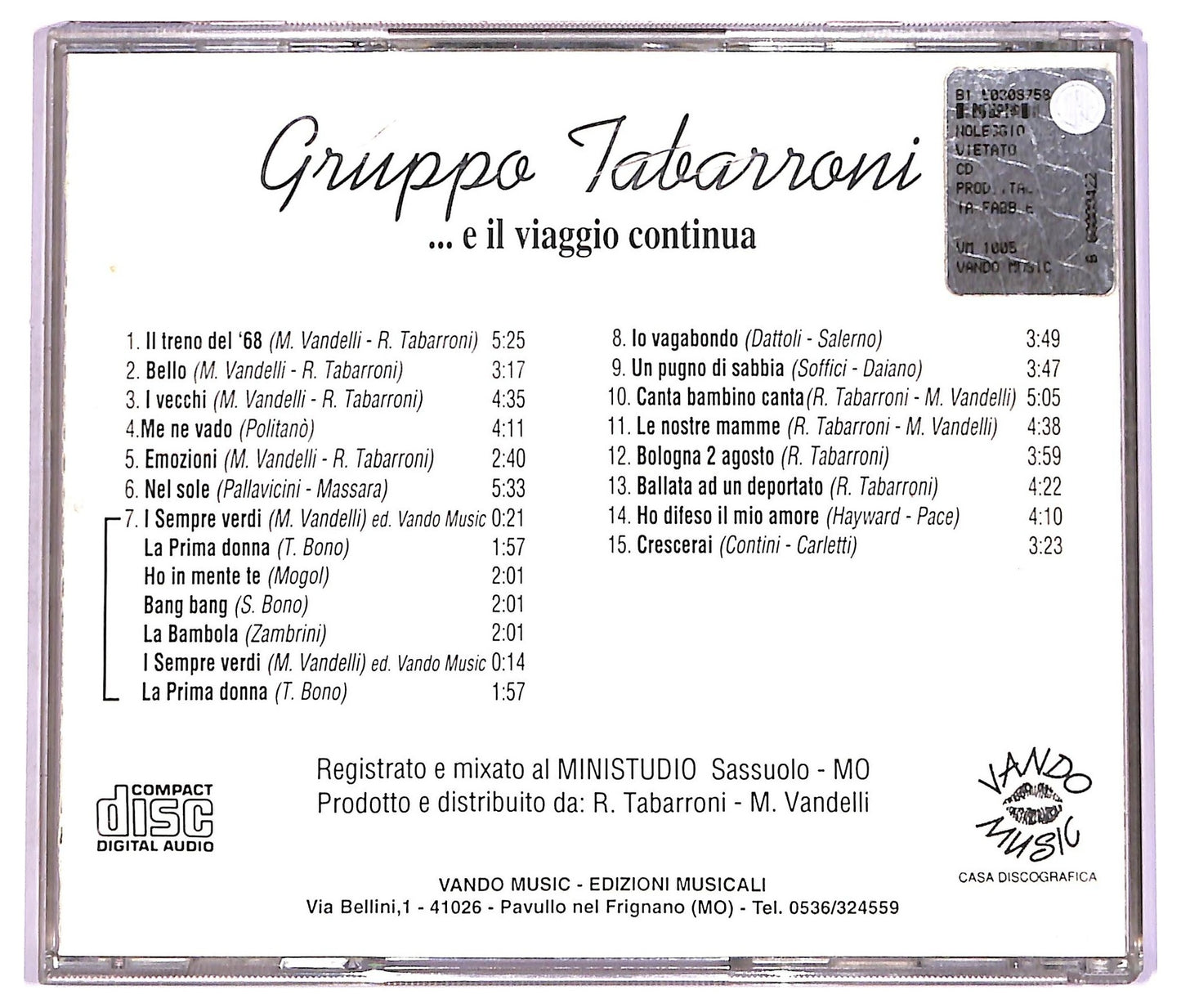 EBOND Gruppo Tabarroni - ... E Il Viaggio Continua CD CD070211