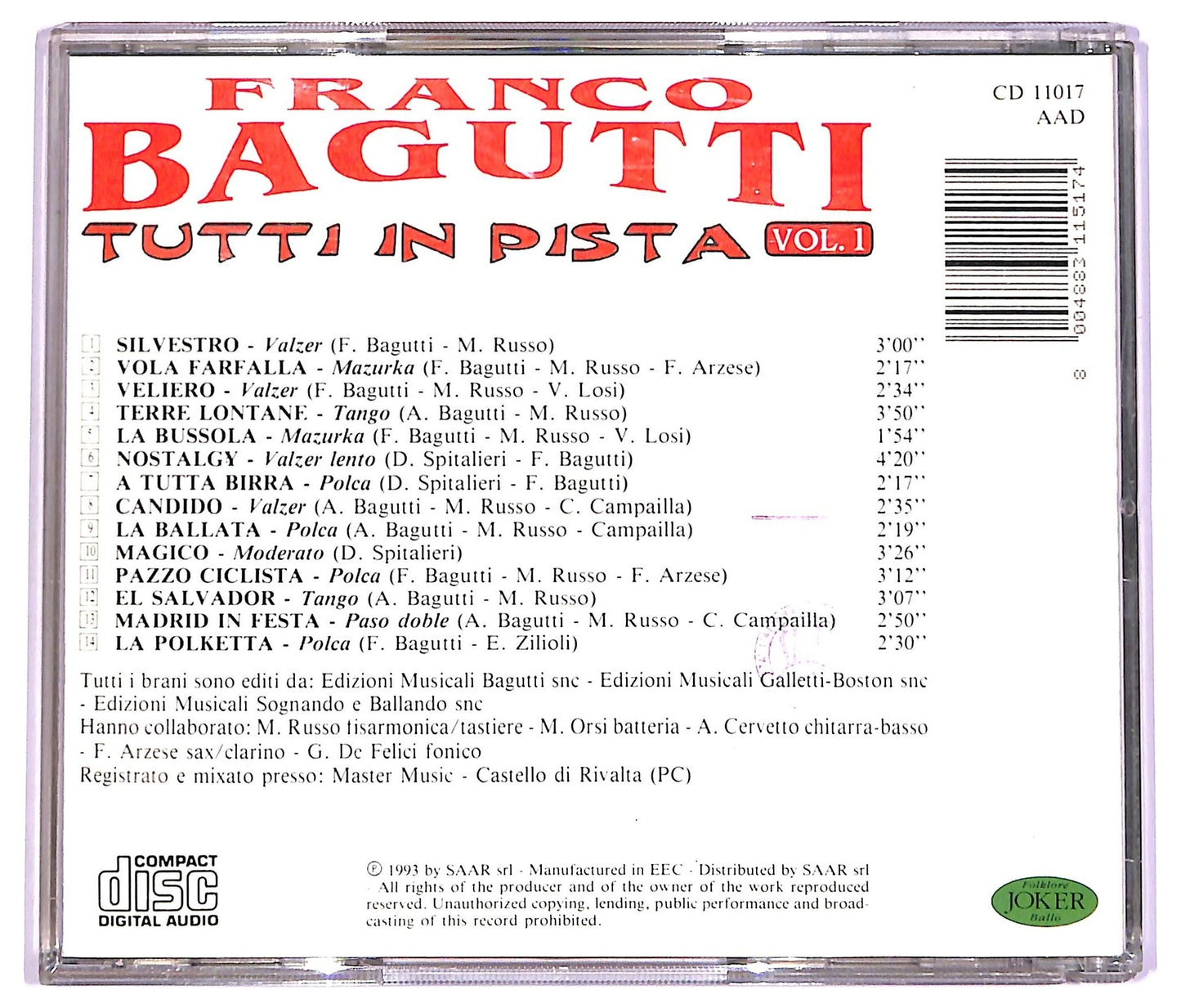 EBOND Franco Bagutti - Tutti In Pista Vol. 1 CD CD070241
